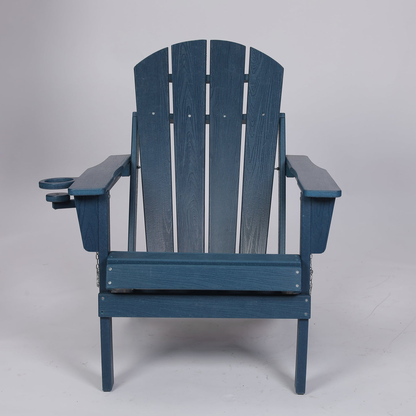 HDPE Folding Adirondack Chair with Dual Cup Holder - Composite Adirondack Chair with Wood Texture- ,Navy Blue