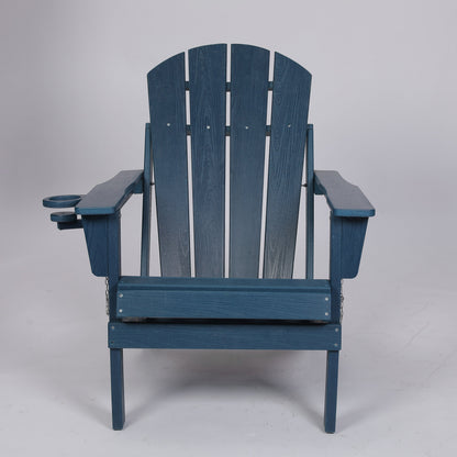 HDPE Folding Adirondack Chair with Dual Cup Holder - Composite Adirondack Chair with Wood Texture- ,Navy Blue