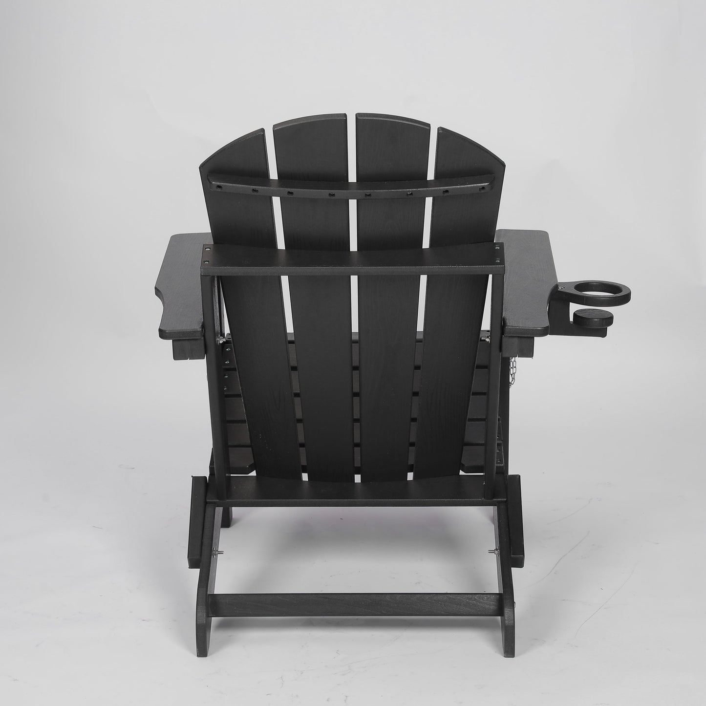 HDPE Folding Adirondack Chair with Dual Cup Holder - Composite Adirondack Chair with Wood Texture- Black