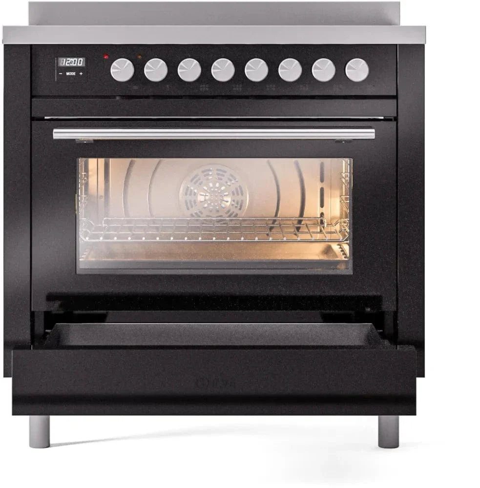 ILVE 36"Professional Plus Freestanding Induction Range Glossy Black UPI366WMPBK