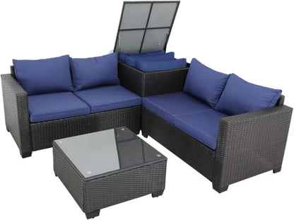 Ainfox 4 Piece Patio Sofa  Outdoor Patio Wicker Furniture Set