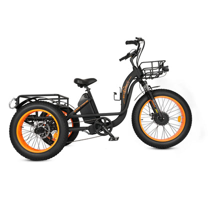 Ecotric 48V 24"x4.0 Front 20"x4.0 Rear Tires Class 2 Tricycle Electric Bike Matt Black