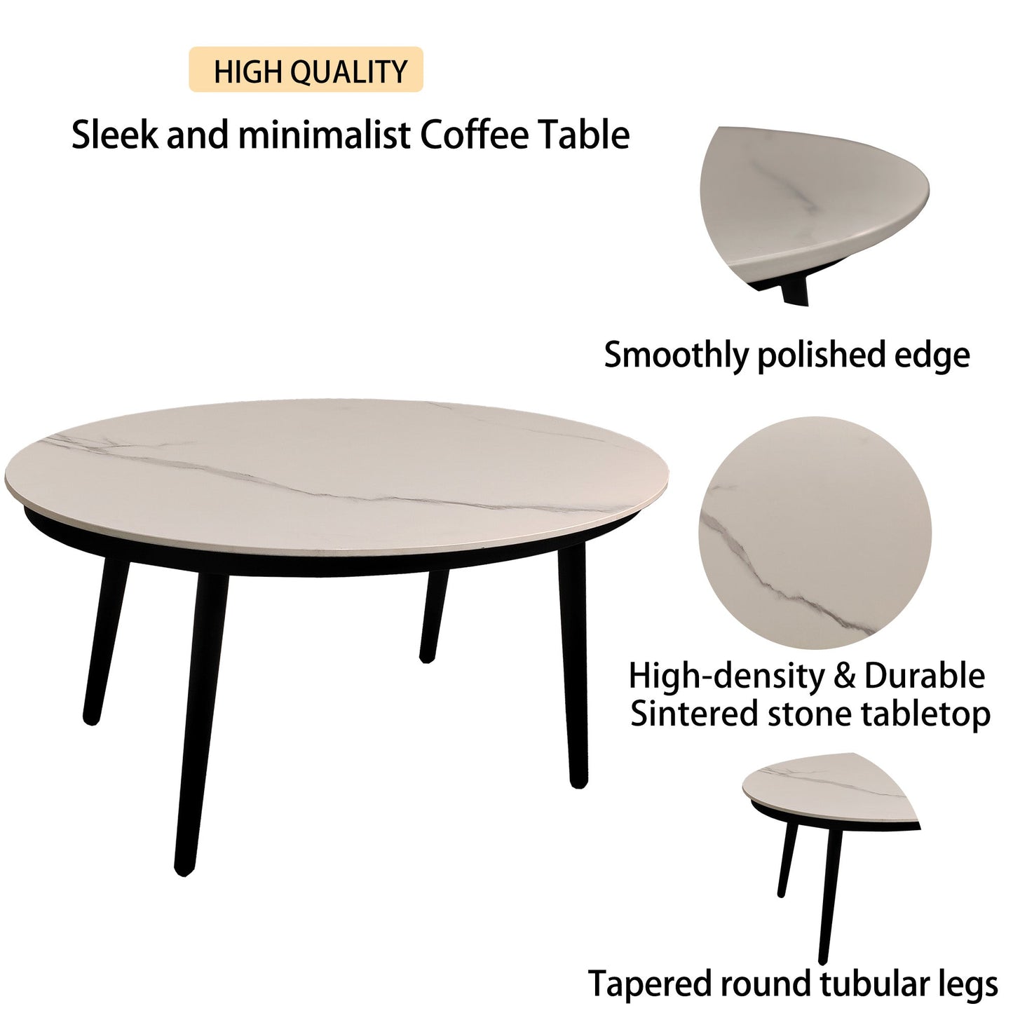 PolyTEAK 5-Piece Modern Patio Conversation Set with Plush Cushions, Marble-Look Coffee Table, & End Table