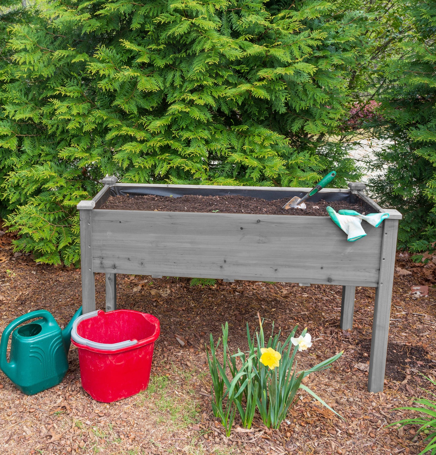PolyTEAK Durable Raised Wooden Garden Bed with Legs for Fruits, Fruits, Vegetables, & Herbs