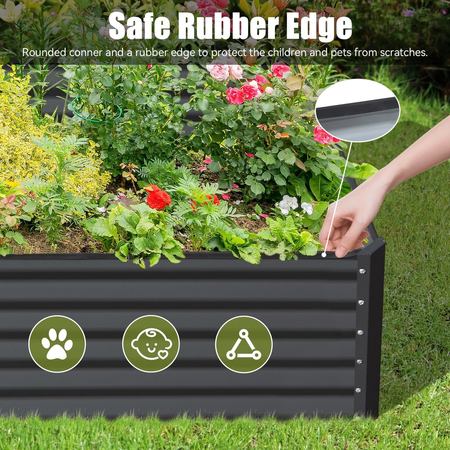 PolyTEAK Gray Galvanized Raised Garden Bed - Outdoor Planter Box for Vegetables & Flowers