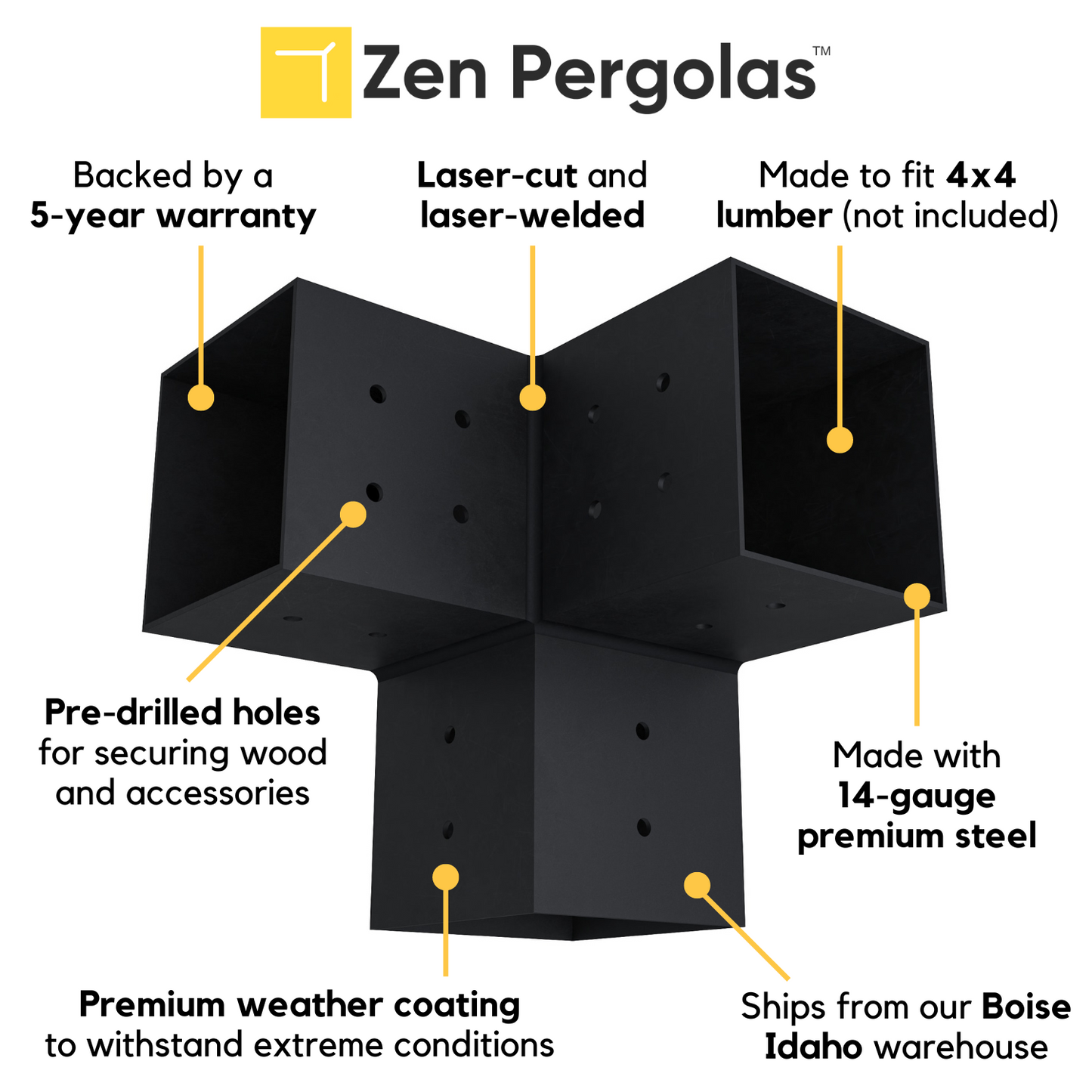 Pergola 3-Arm Post Bracket (for 4x4 Wood Posts)