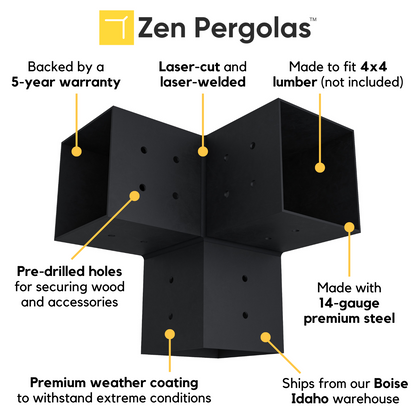Pergola 3-Arm Post Bracket (for 4x4 Wood Posts)