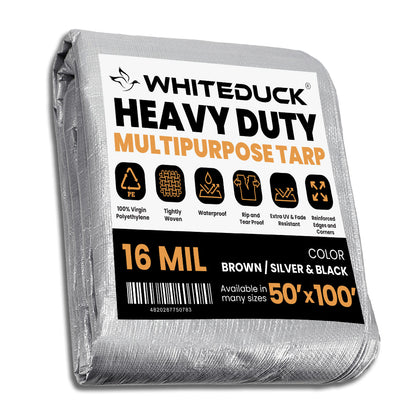 White Duck Outdoors Super Heavy Duty Poly Tarp Cover Thick 16 Mil, 8 oz