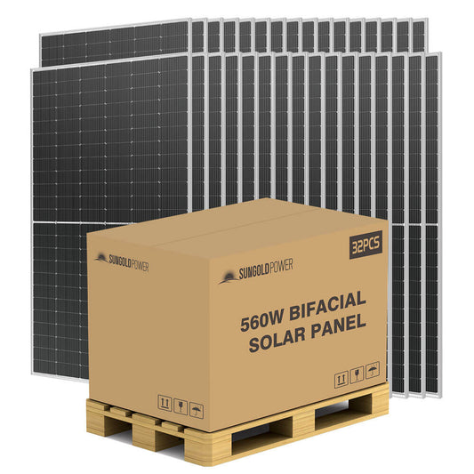 SunGoldPower 560 WATT BIFACIAL PERC SOLAR PANEL FULL PALLET (32 PANELS)
