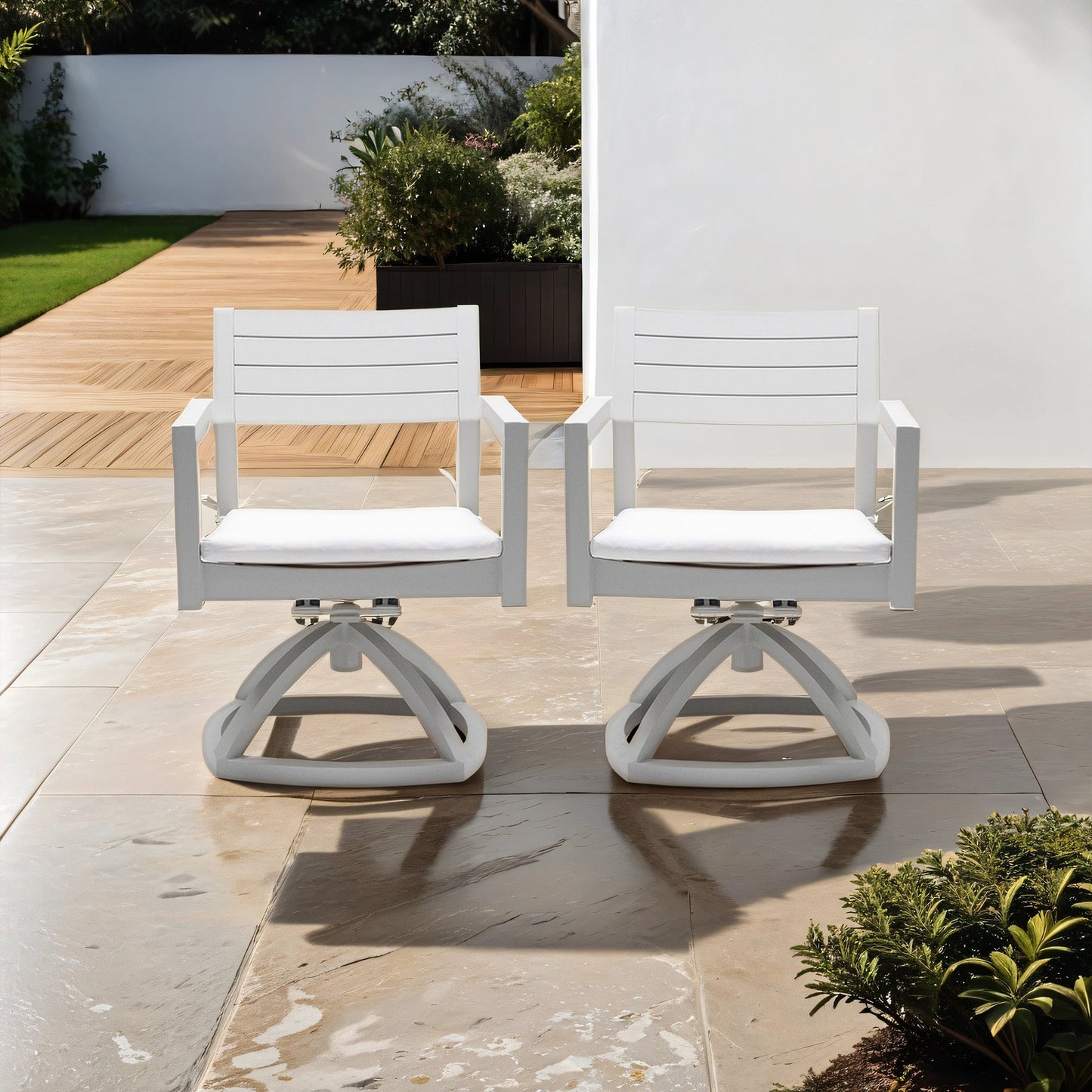 PolyTEAK Aluminum Outdoor Patio Swivel Rockers with Plush Cushions (Set of 2)