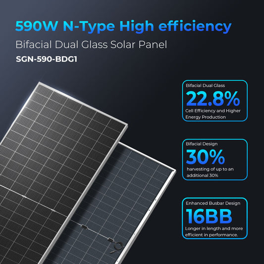 SunGoldPower 590 Watt Bifacial N-Type Monocrystalline Solar Panel SGN-590-BDG1 UL61730 CEC Listed