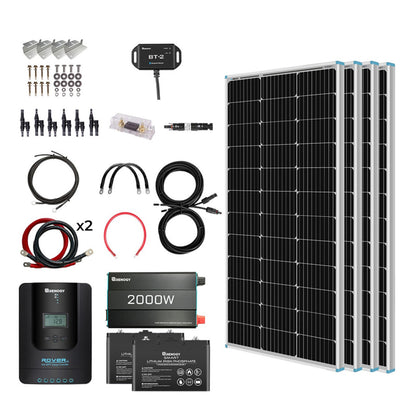 Renogy 400W 12 Volt Complete Solar Kit with Two 100Ah Deep-Cycle AGM / LiFePO4 Batteries