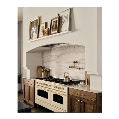 ILVE Nostalgie II 60" Dual Fuel Liquid Propane Range, Antique White, Brass Trim UP60FNMPAWGLP