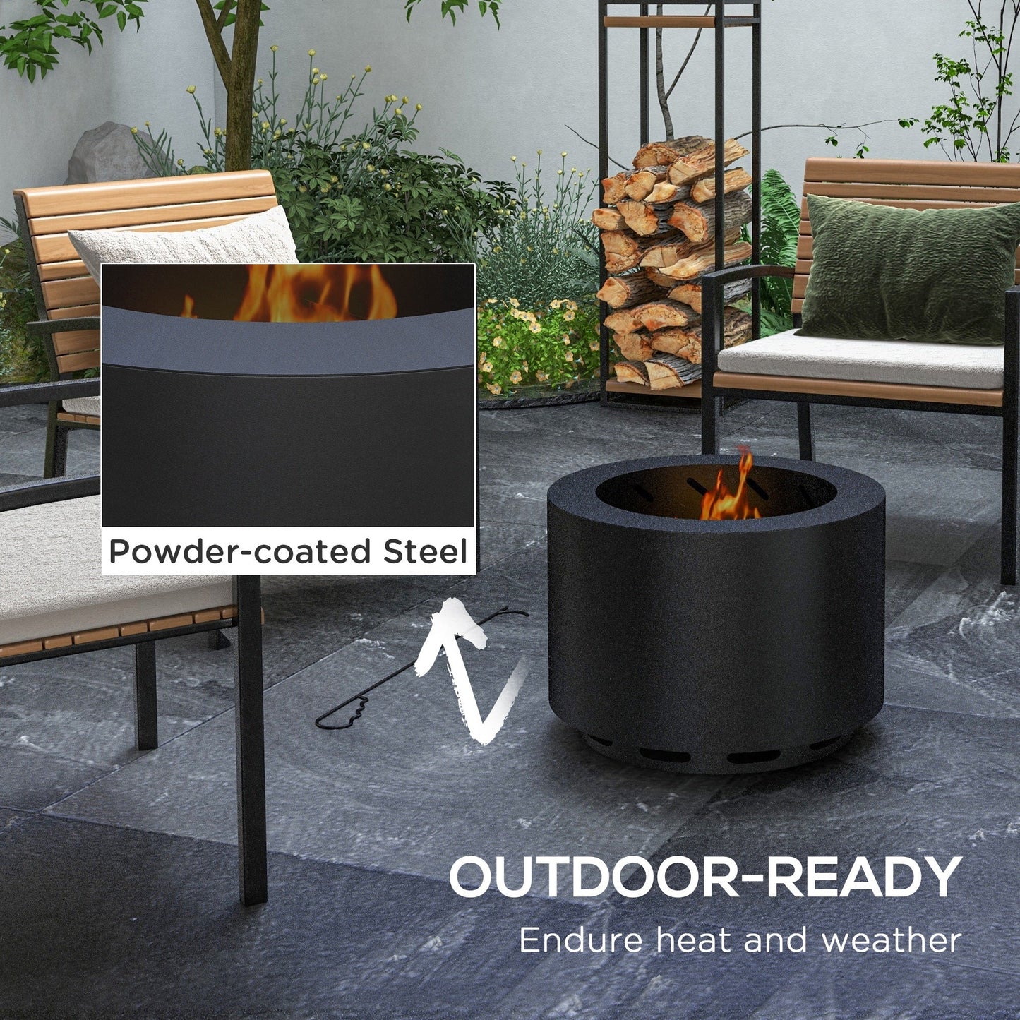 PolyTEAK Portable Stainless Smokeless Fire Pit with Poker for Campfire, Backyard Picnic, and Camping