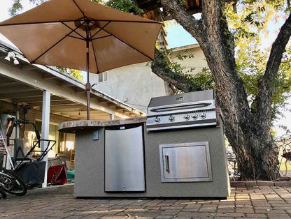 Kokomo Grill BBQ Kitchen Island Maui 7'6" with 33" Round Bar, LED Lights & Built-In BBQ