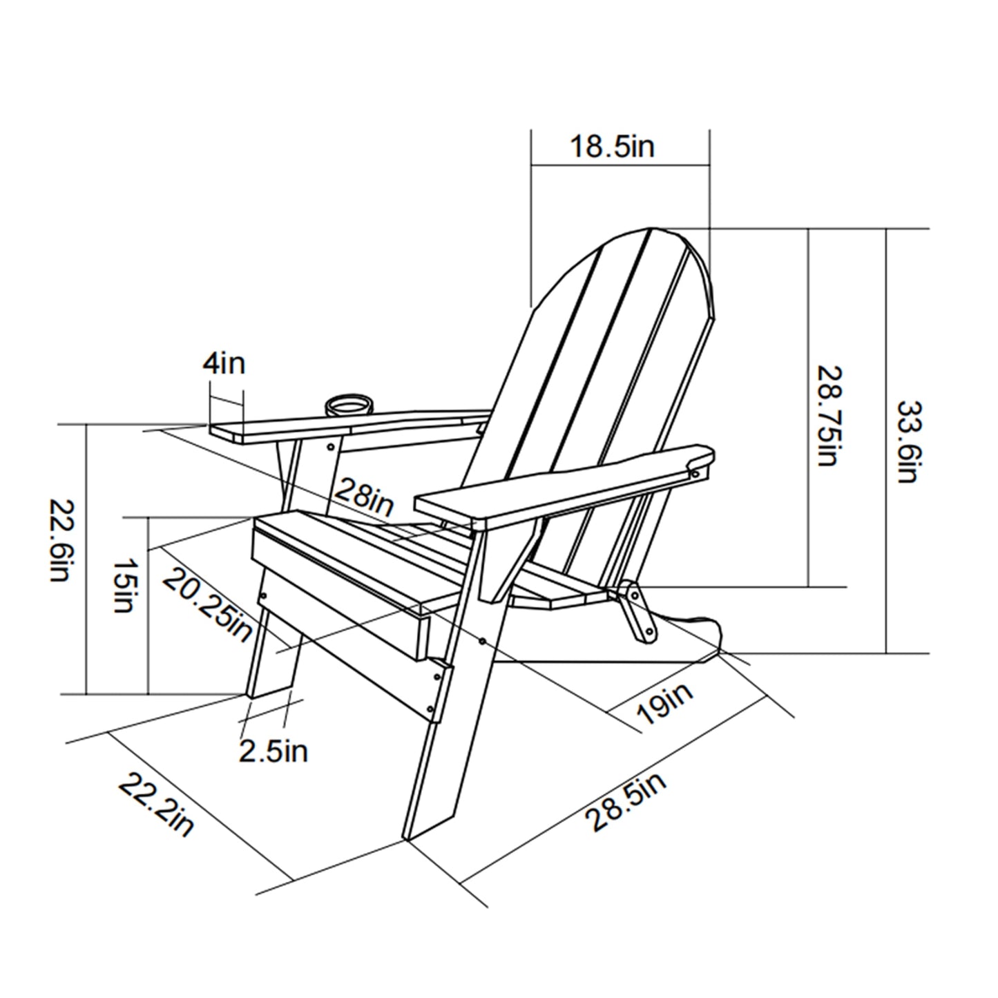 HDPE Folding Adirondack Chair with Dual Cup Holder - Composite Adirondack Chair with Wood Texture- White