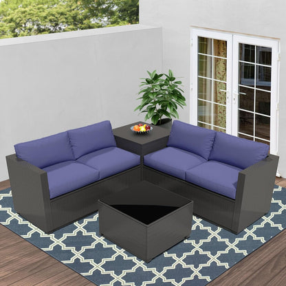 Ainfox 4 Piece Patio Sofa  Outdoor Patio Wicker Furniture Set