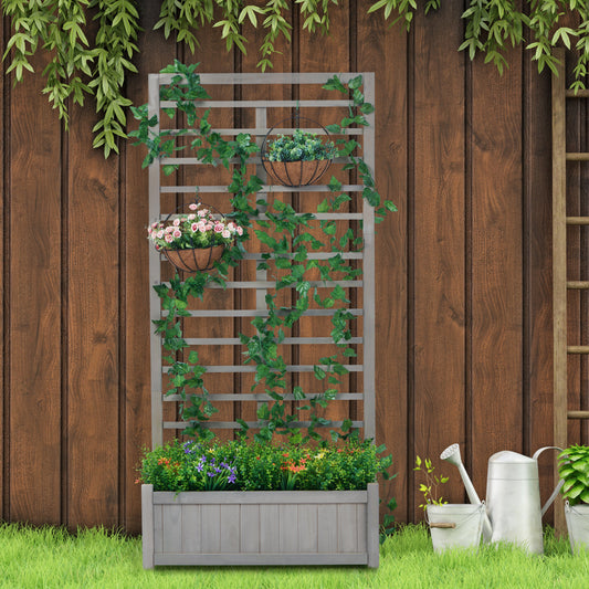 PolyTEAK Raised Garden Bed with Trellis, Outdoor Wooden Planter Box for Climbing Plants, Vegetables, and Herb Growing