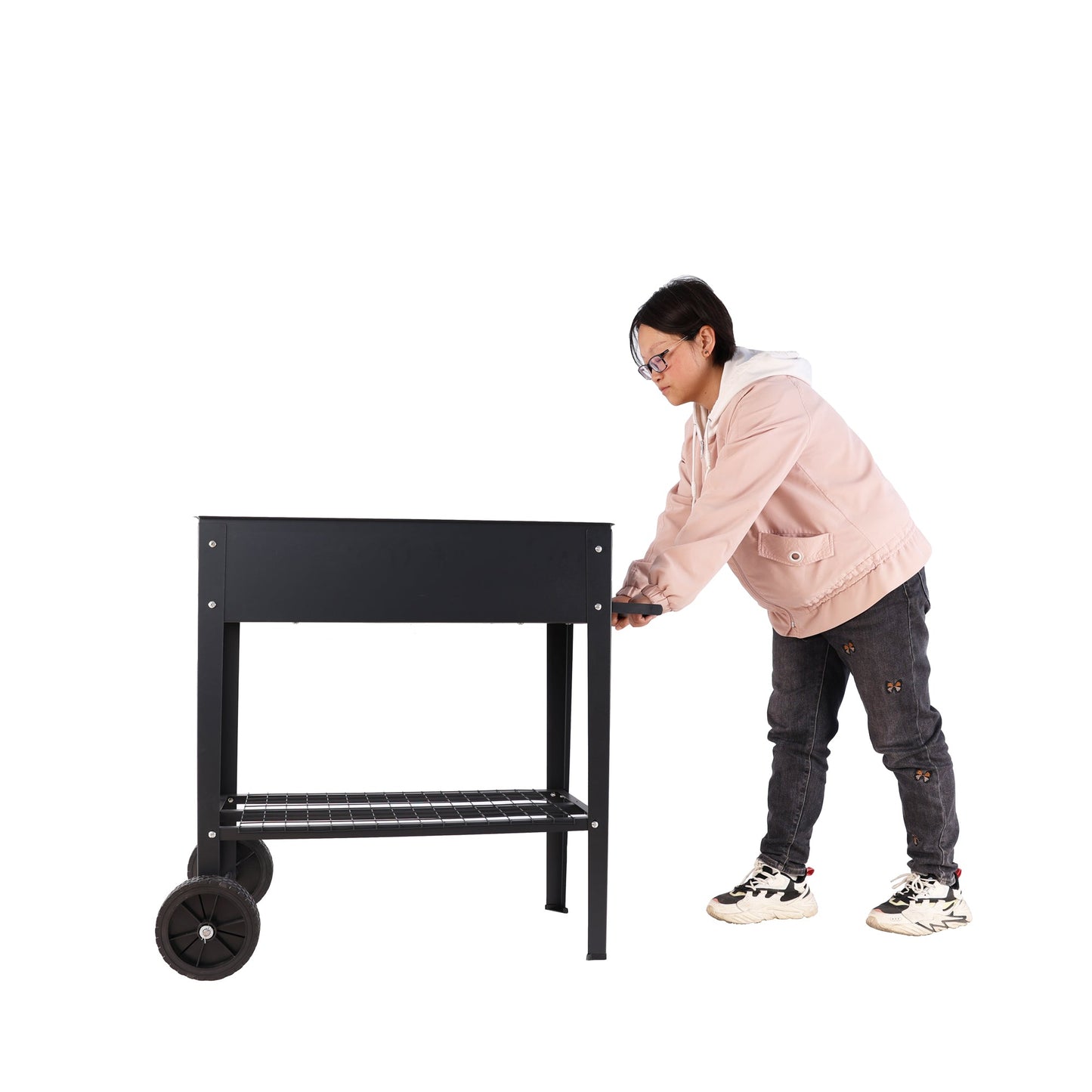 PolyTEAK Black Metal Raised Garden Bed Cart with Wheels for Easy Moving - Good for Vegetables, Flowers, and Herbs