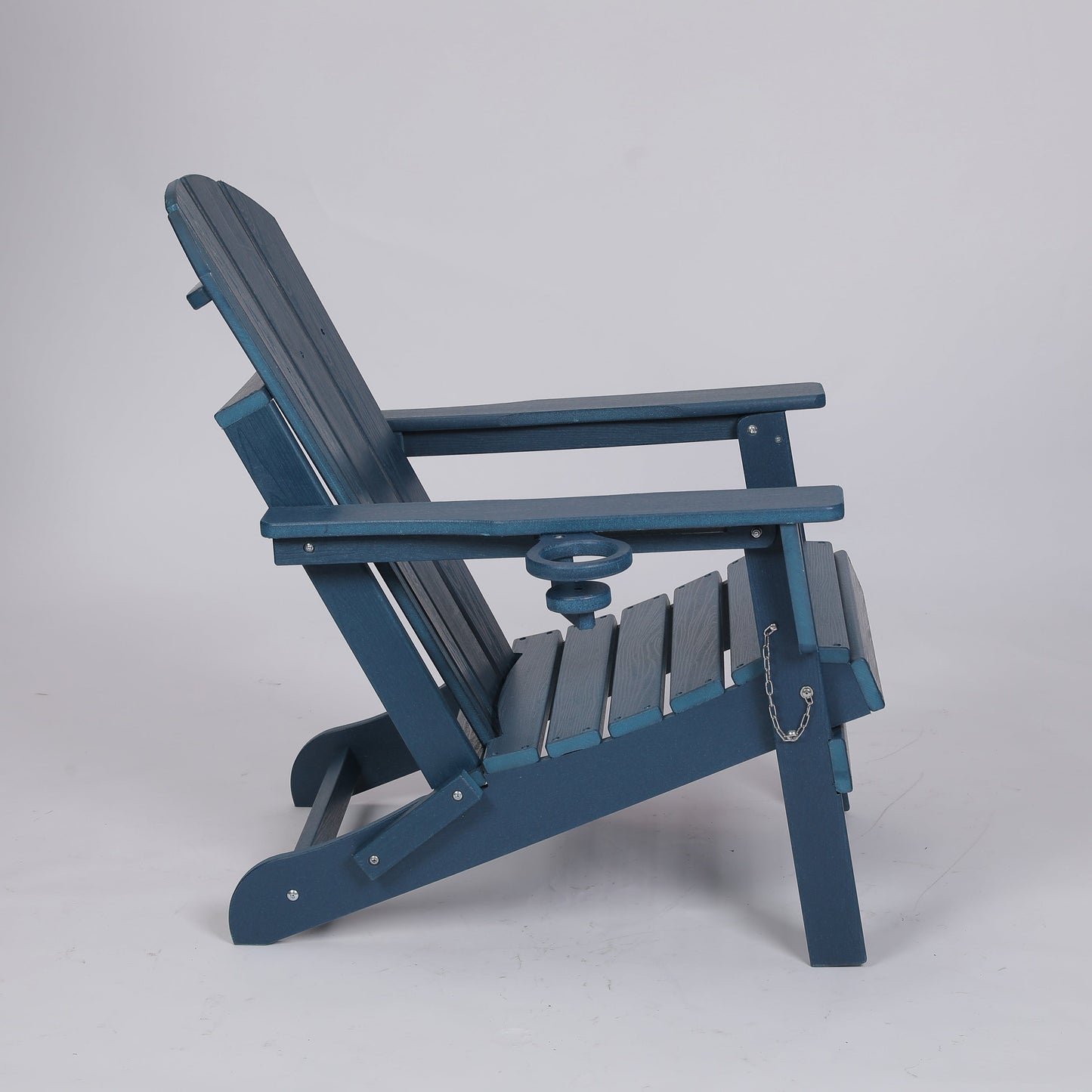 HDPE Folding Adirondack Chair with Dual Cup Holder - Composite Adirondack Chair with Wood Texture- ,Navy Blue