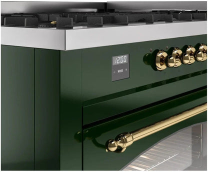 ILVE Nostalgie II 60" Dual Fuel Natural Gas Range, Emerald Green, Brass Trim UP60FNMPEGG