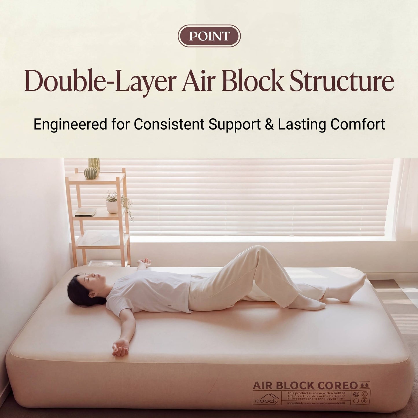 Coody Coreo Air Mattress King (180 × 200 × 35 cm) – Structured Air Block Inflatable Bed, Compact Pack Design