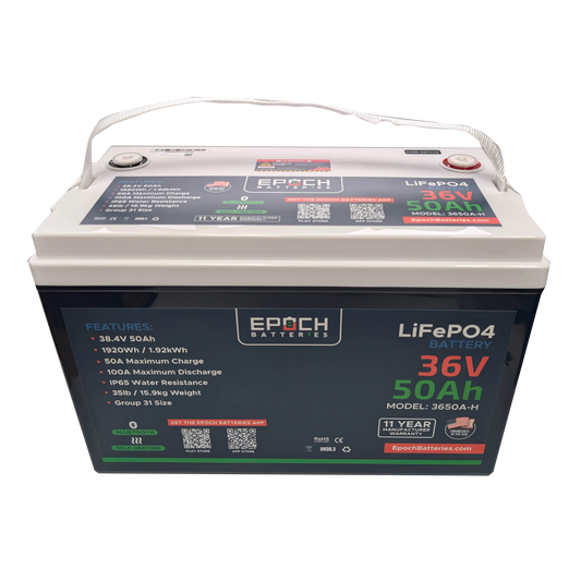 Epoch Batteries 36V 50Ah Essential Series - Bluetooth & Heated LiFePO4 Battery