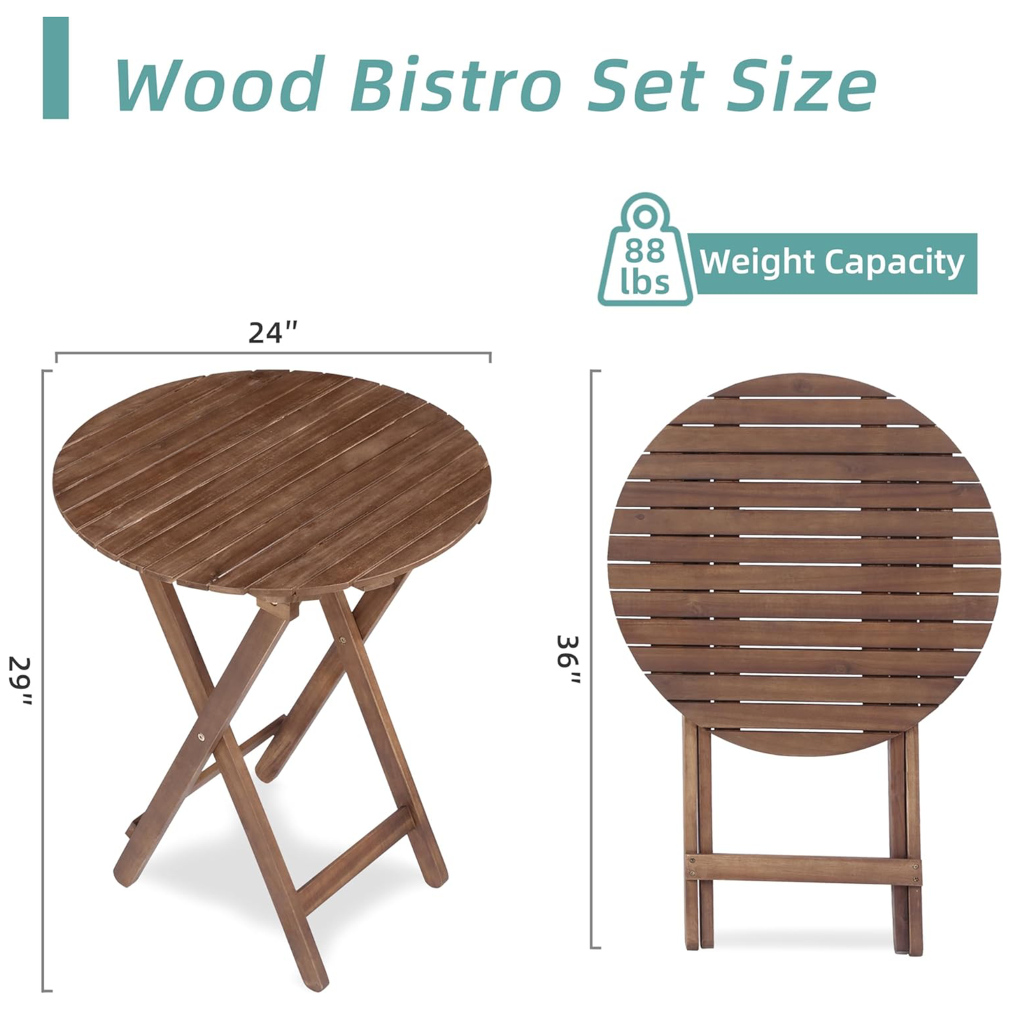 PolyTEAK 3 Piece Acacia Wood Outdoor Bistro Set