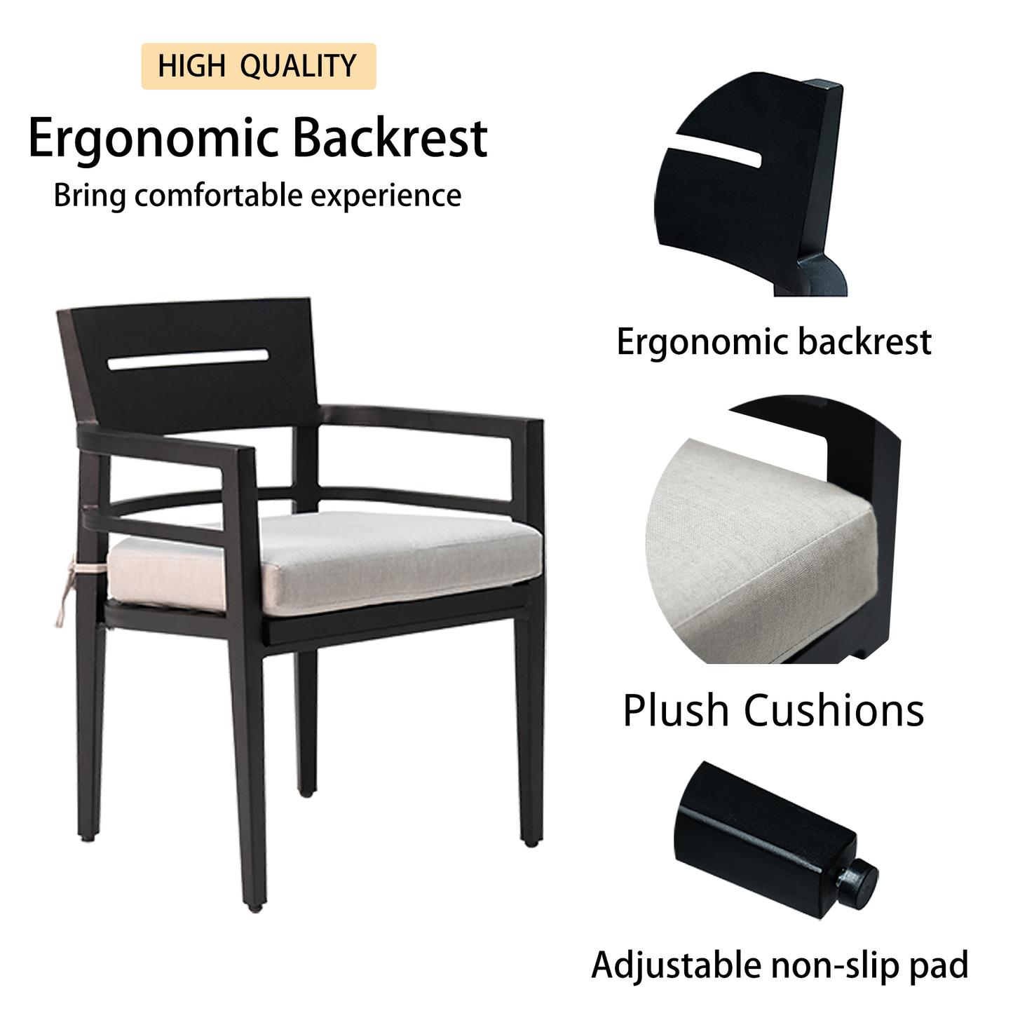 PolyTEAK Aluminum Outdoor Patio Dining Chairs with Plush Cushions (Set of 4)