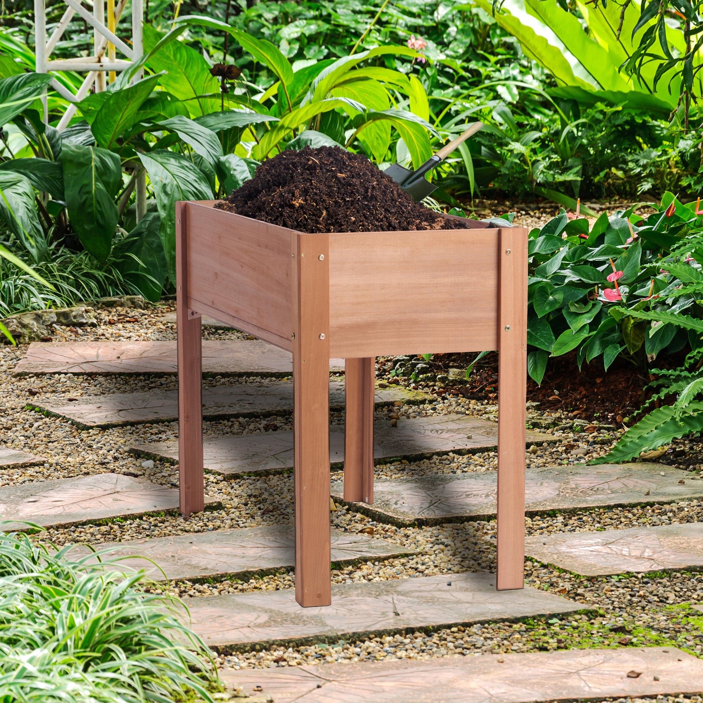 PolyTEAK Wooden Raised Garden Bed with Legs for Growing Flowers, Herbs, Fruits & Vegetables