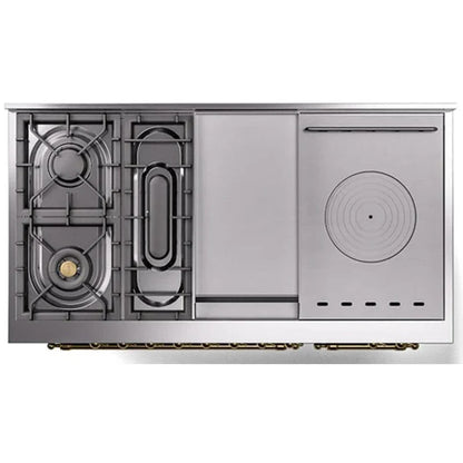 ILVE Nostalgie II 48"  Dual Fuel Natural Gas Range Burgundy Brass Trim UP48FSNMPBUG