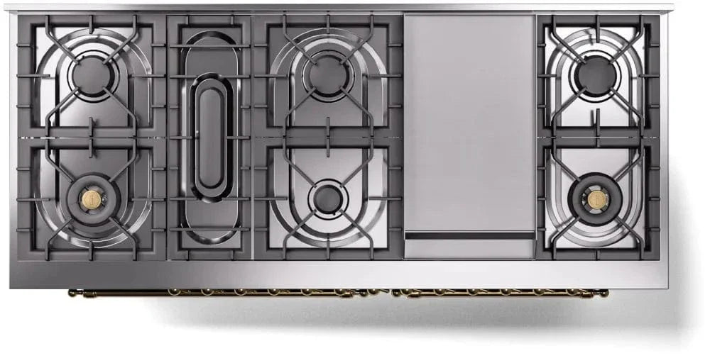 ILVE Nostalgie II 60" Dual Fuel Natural Gas Range, Emerald Green, Brass Trim UP60FNMPEGG
