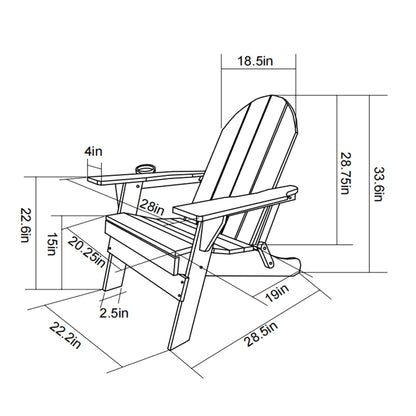 HDPE Folding Adirondack Chair with Dual Cup Holder - Composite Adirondack Chair with Wood Texture- ,Gray