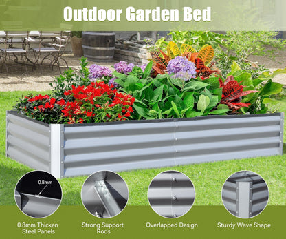 PolyTEAK Silver Galvanized Raised Garden Bed - Outdoor Planter Box for Vegetables, Fruits & Flowers