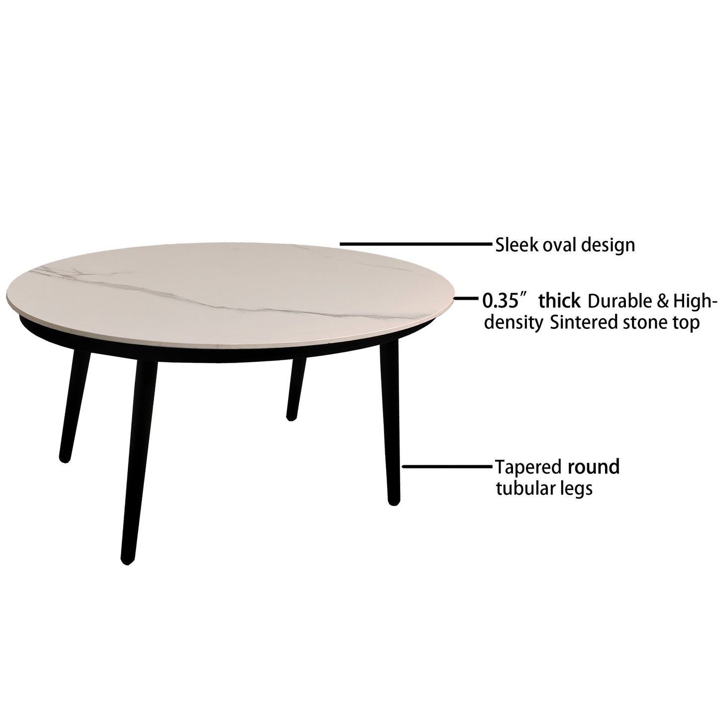 PolyTEAK 2-Piece Modern Patio Set: Ember Black Aluminum Loveseat with Plush Cushions & Oval Marble-Look Coffee Table