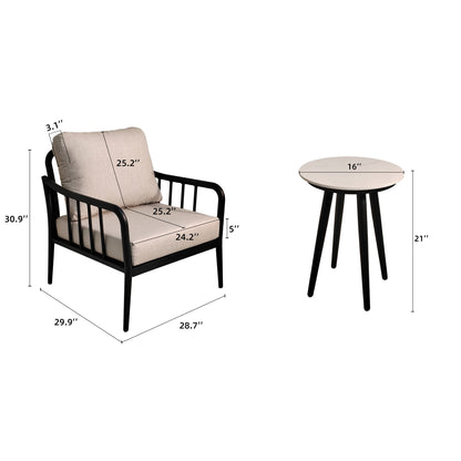 PolyTEAK 3-Piece Modern Conversation Set: Aluminum Patio Club Chairs with Plush Cushions & Marble-Look Side Table