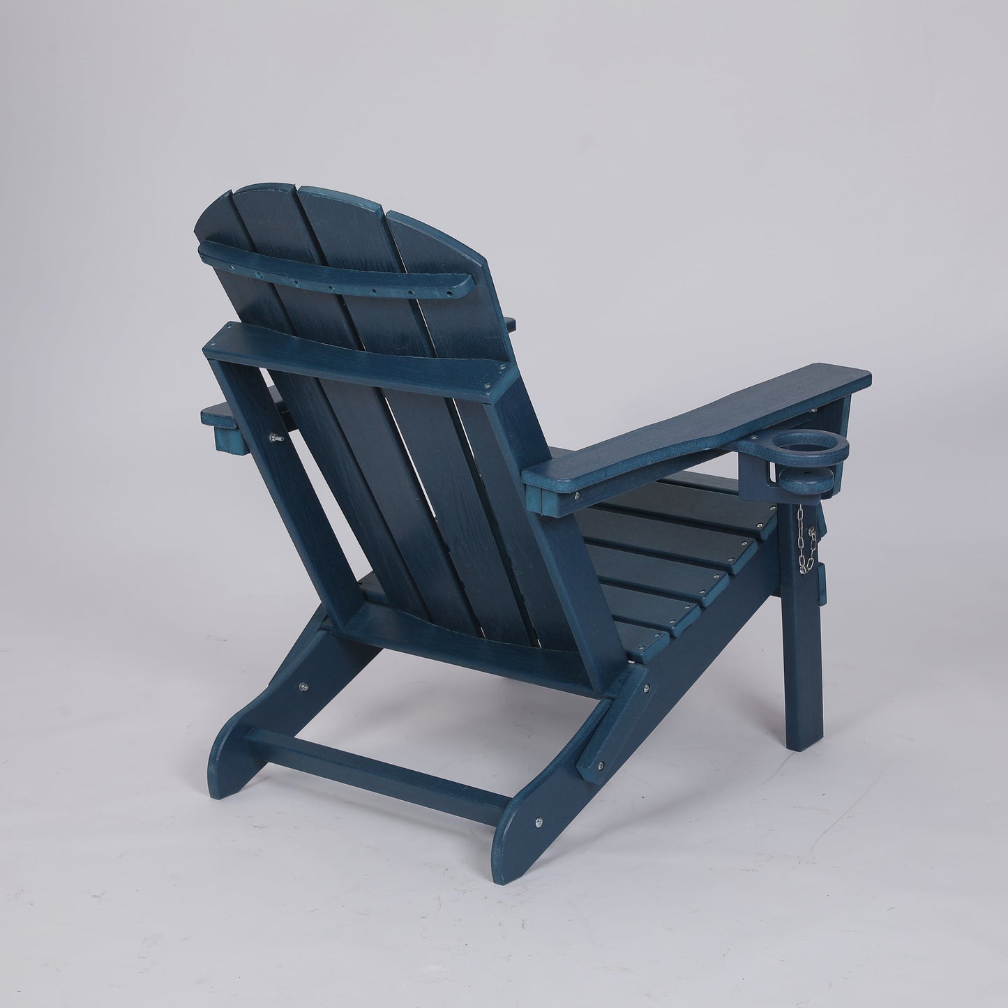 HDPE Folding Adirondack Chair with Dual Cup Holder - Composite Adirondack Chair with Wood Texture- ,Navy Blue