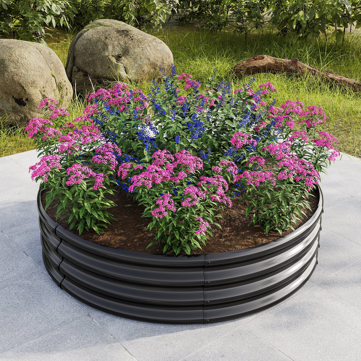 PolyTEAK Round Metal Raised Garden Bed/Planter Box Ideal for Vegetables, Fruits, Flowers, and Herbs