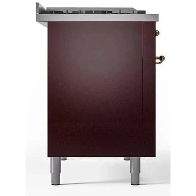 ILVE Nostalgie II 48"  Dual Fuel Natural Gas Range Burgundy Brass Trim UP48FSNMPBUG