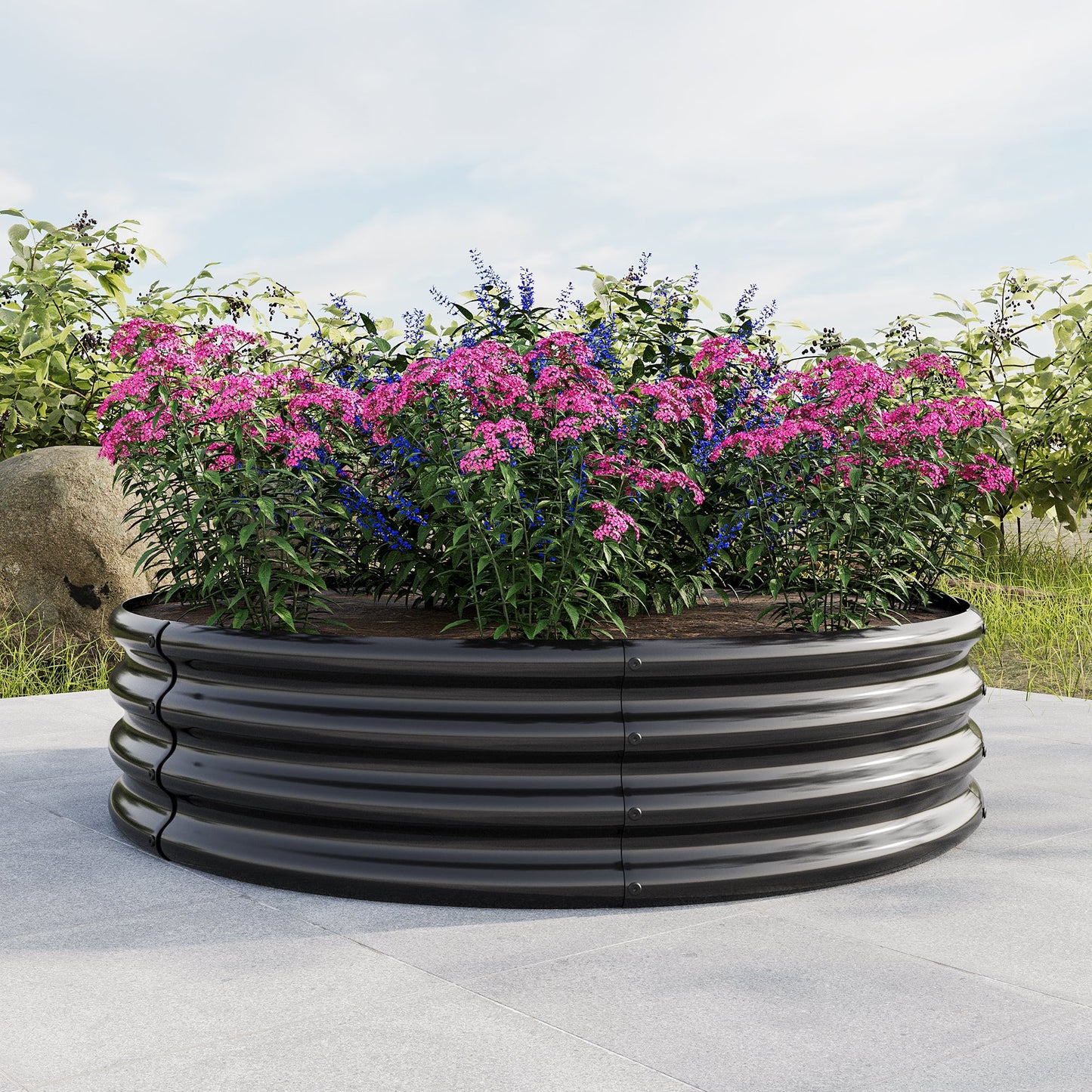 PolyTEAK Round Metal Raised Garden Bed/Planter Box Ideal for Vegetables, Fruits, Flowers, and Herbs