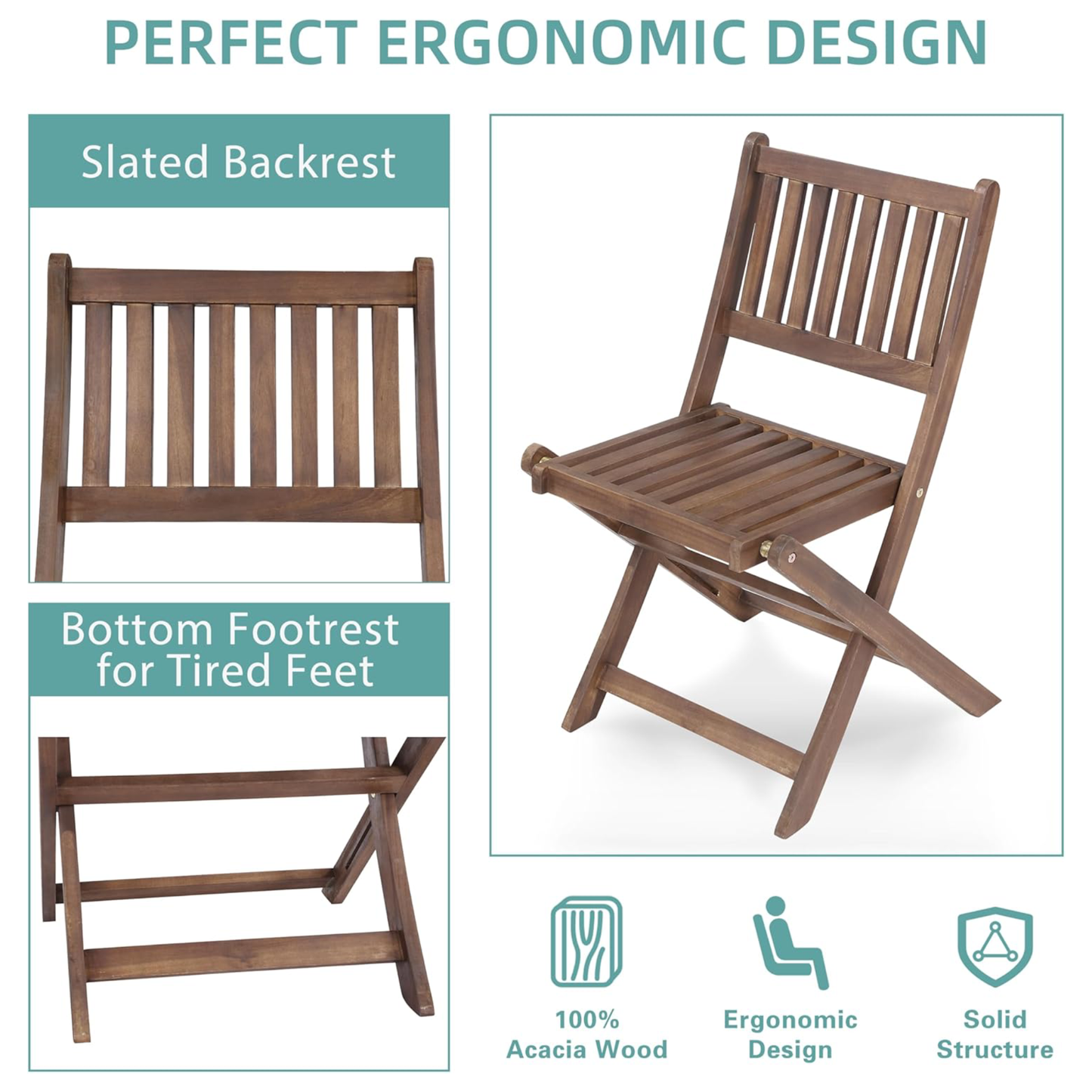 PolyTEAK 3 Piece Acacia Wood Outdoor Bistro Set