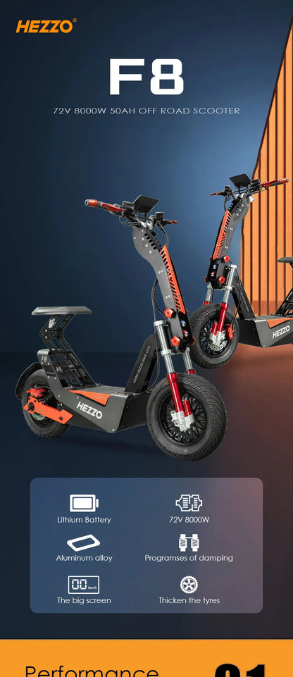 eBike Boys HEZZO-F8 Electric Scooter - 8000W Power, Max Speed 100 Km/h