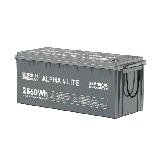 Rich Solar ALPHA 4 LITE | 24V 100Ah LiFePO4 Battery | Fast-Charging 24V Lithium Battery for RVs, Trailers, Vans, Boats, Off-Grid, Backup | 4,000 Lifetime Cycles | Best Value