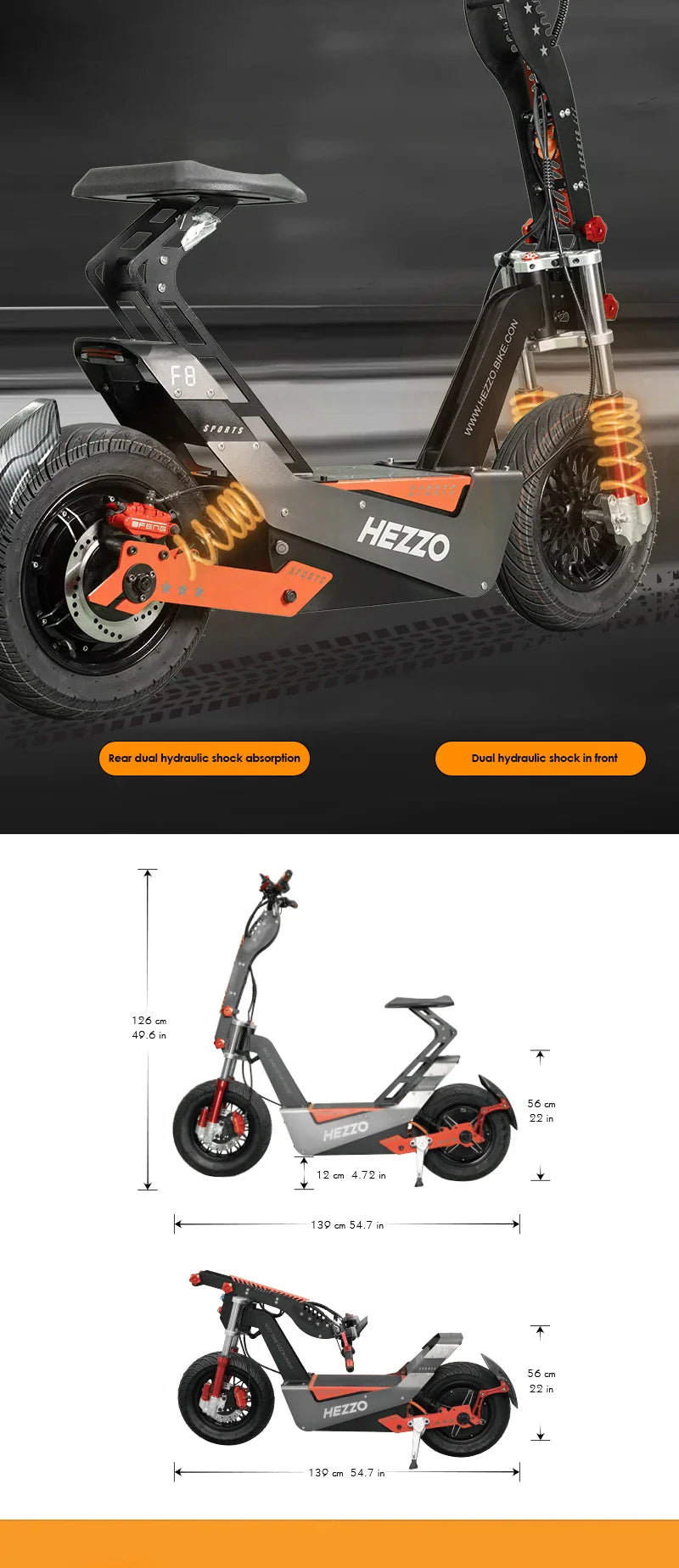 eBike Boys HEZZO-F8 Electric Scooter - 8000W Power, Max Speed 100 Km/h