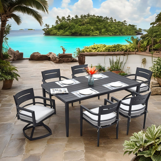 PolyTEAK Aluminum Outdoor Patio Dining Table with Built-In Umbrella Hole, Seats 6 (TABLE ONLY)