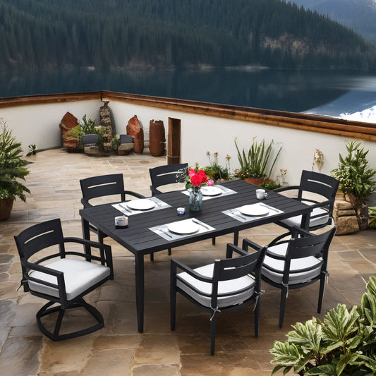 PolyTEAK Comfortable 7-Piece Aluminum Outdoor Dining Set with Plush Cushions