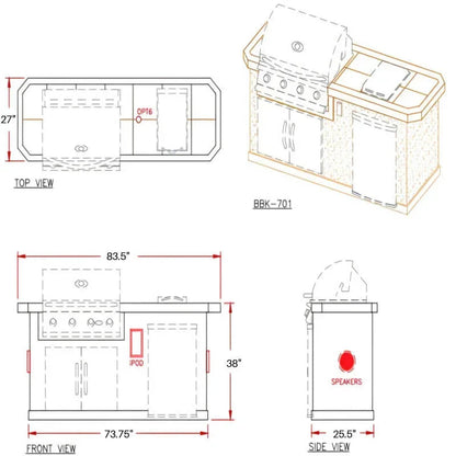 Cal Flame Pacifica Q 7 Ft. BBQ Grill Island - BBK701