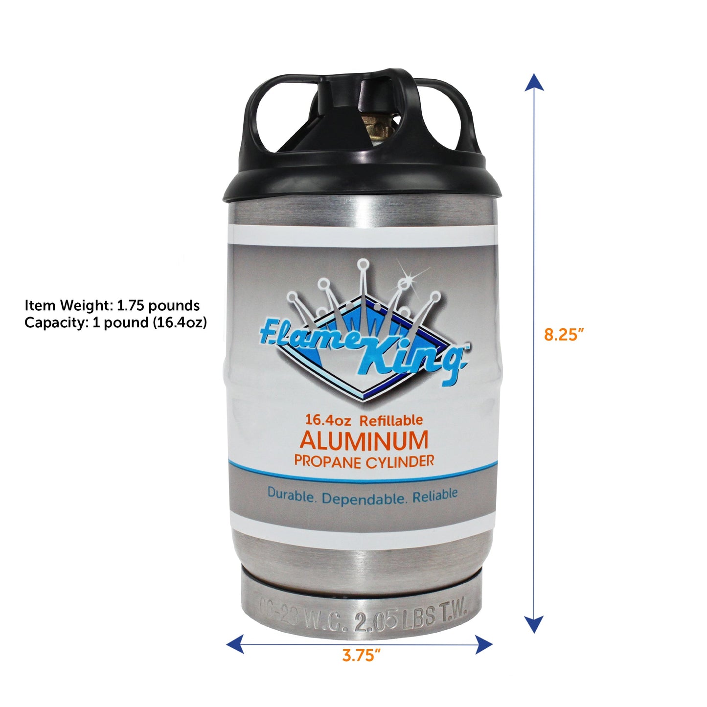 Flame King Eco Friendly Sustainable 1lb Aluminum Refillable Propane Tank LP Cylinder