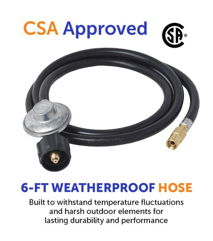 Flame King Regulator Hose Adapter Connect to 20Lb Tank for 17 and 22 inch Tabletop Grill Griddle, 6 Feet