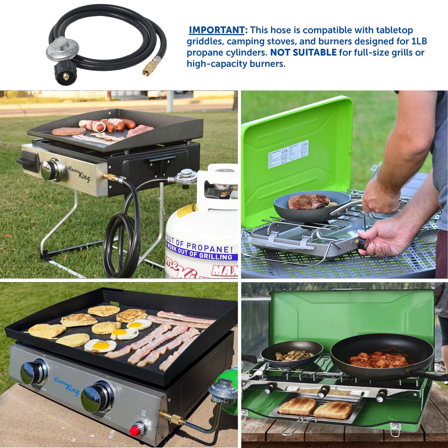 Flame King Regulator Hose Adapter Connect to 20Lb Tank for 17 and 22 inch Tabletop Grill Griddle, 6 Feet